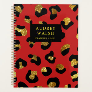Girly Glittery Gold Red Leopard Print Luxus Planer