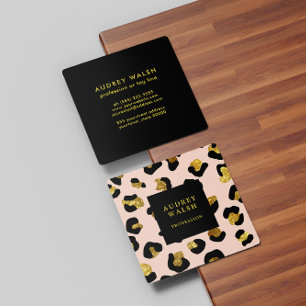 Girly Glittery Gold Rouge Leopardendruck Luxus Quadratische Visitenkarte