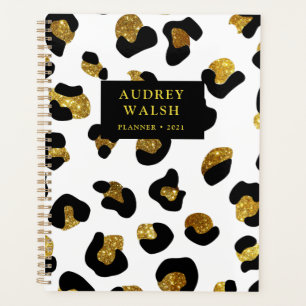Girly Glittery Gold White Leopard Print Luxus Planer