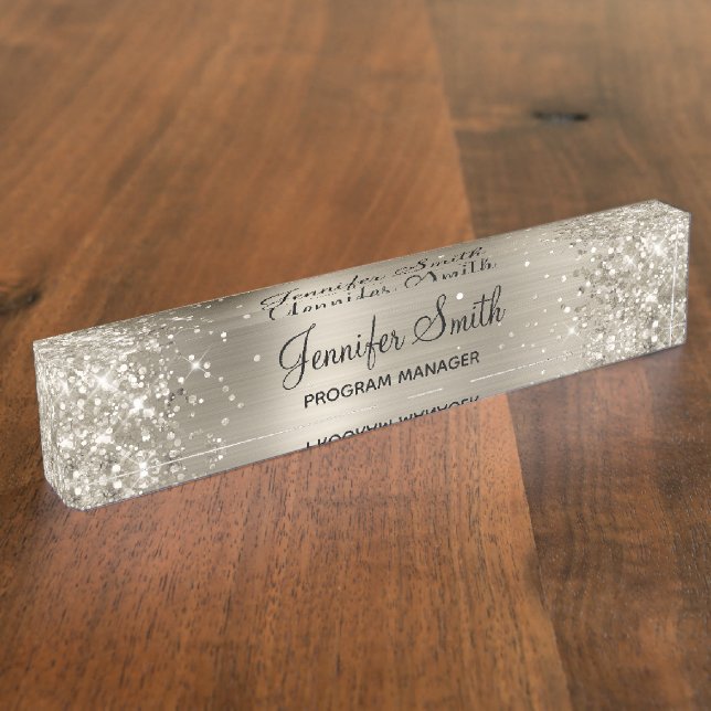 Girly Glittery Imitate Platinum Foil Namensplakette (Seite)