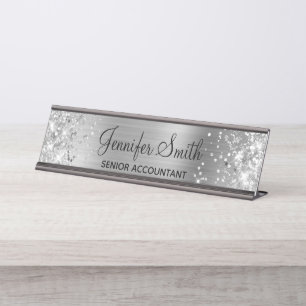 Girly Glittery Imitate Silberfolie Schreibtischnamensplakette
