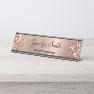 Girly Glittery Rose Glam Gradient Schreibtischnamensplakette