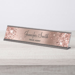 Girly Glittery Rose Schreibtischnamensplakette