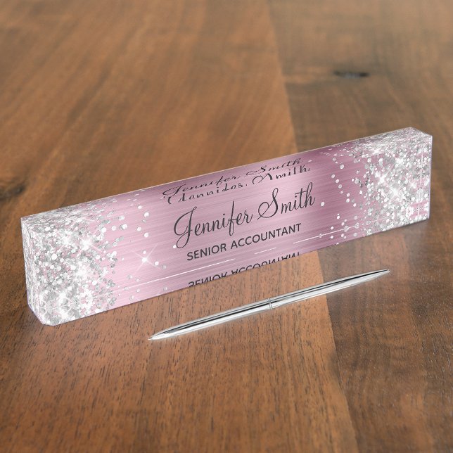 Girly Glittery Silver Imitate Light Pink Foil Namensplakette (Von Creator hochgeladen)