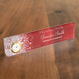 Girly Glittery Silver Red Glam Namensplakette