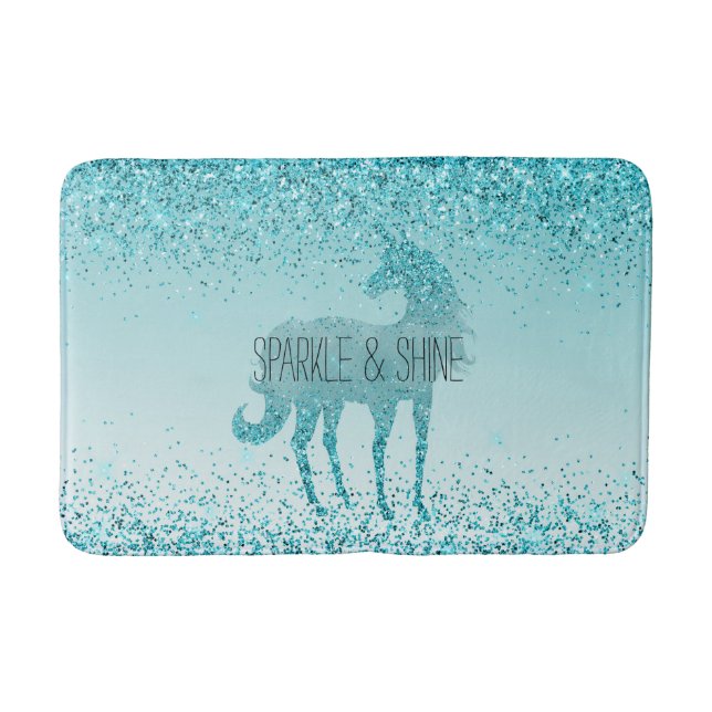 Girly Glitz Aqua Turquoise Glitzer Unicorn Badematte (Vorderseite)