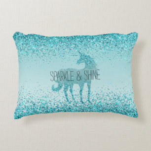 Girly Glitz Aqua Turquoise Glitzer Unicorn Dekokissen