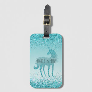 Girly Glitz Aqua Turquoise Glitzer Unicorn Gepäckanhänger