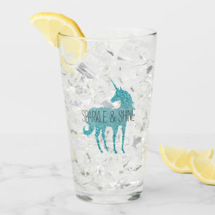 Girly Glitz Aqua Turquoise Glitzer Unicorn Glas