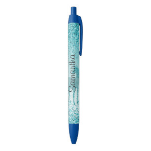 Girly Glitz Aqua Turquoise Glitzer Unicorn Kugelschreiber