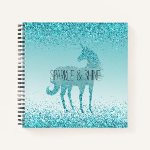 Girly Glitz Aqua Turquoise Glitzer Unicorn Notizbuch