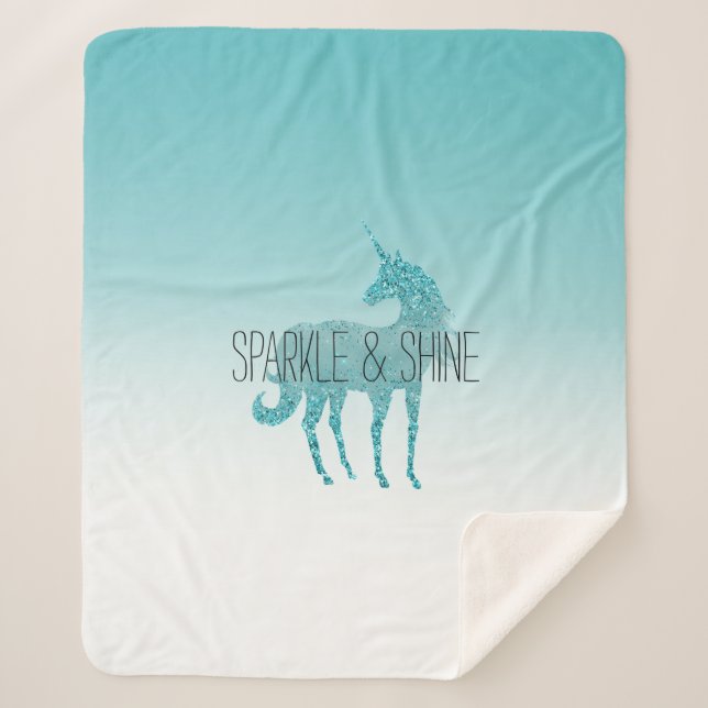 Girly Glitz Aqua Turquoise Glitzer Unicorn Sherpadecke (Vorderseite)