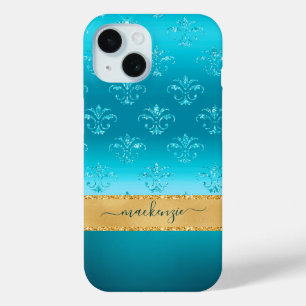 Girly Glitzer Blue Gold Glam Metallic Personalisie Case-Mate iPhone Hülle