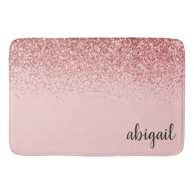 Girly Glitzer Blush Pink Stilvolles modernes Monog Badematte (Vorderseite)