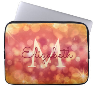 Girly Glitzer Coral Orange Bokeh Initial Monogram Laptopschutzhülle
