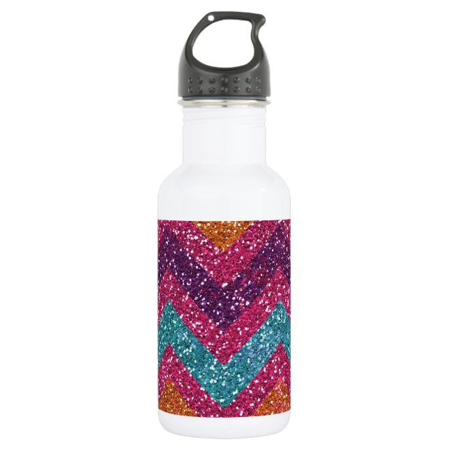 Girly Glitzer-Druck-Zickzack Streifen-aquamarines Edelstahlflasche (Vorderseite)
