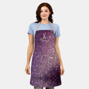 Girly Glitzer funkelt lila Silbernamensmonogramm Schürze