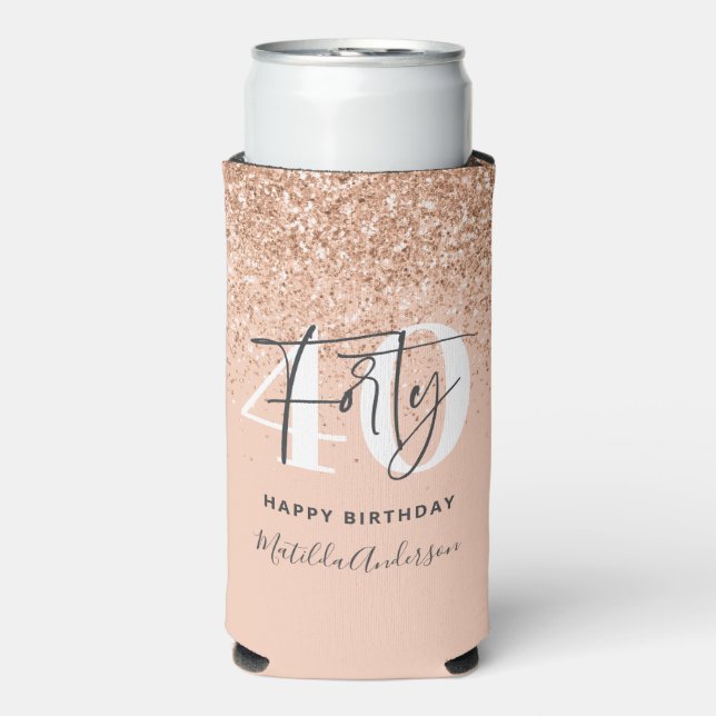 Girly Glitzer funkelt modernes 40. Party Selters Dosenkühler (Seltzer Vorderseite)