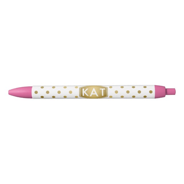 Girly Glitzer-Goldpolka-Punkt-Muster-Monogramm Kugelschreiber (Vorderseite)
