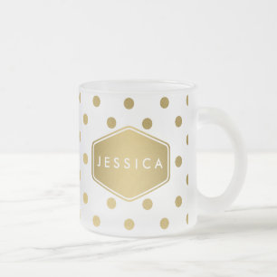 Girly Glitzer-Goldpolka-Punkt-Muster-Monogramm Mattglastasse