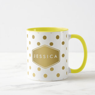 Girly Glitzer-Goldpolka-Punkt-Muster-Monogramm Tasse