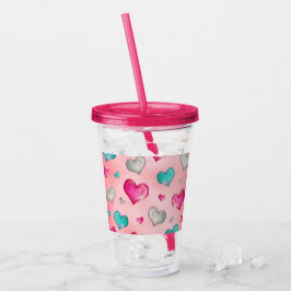 Girly Glitzer Hearts Acryltrinkbecher