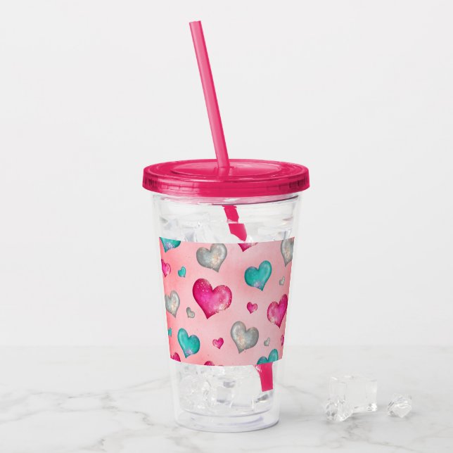 Girly Glitzer Hearts Acryltrinkbecher (Vorderseite Ice)