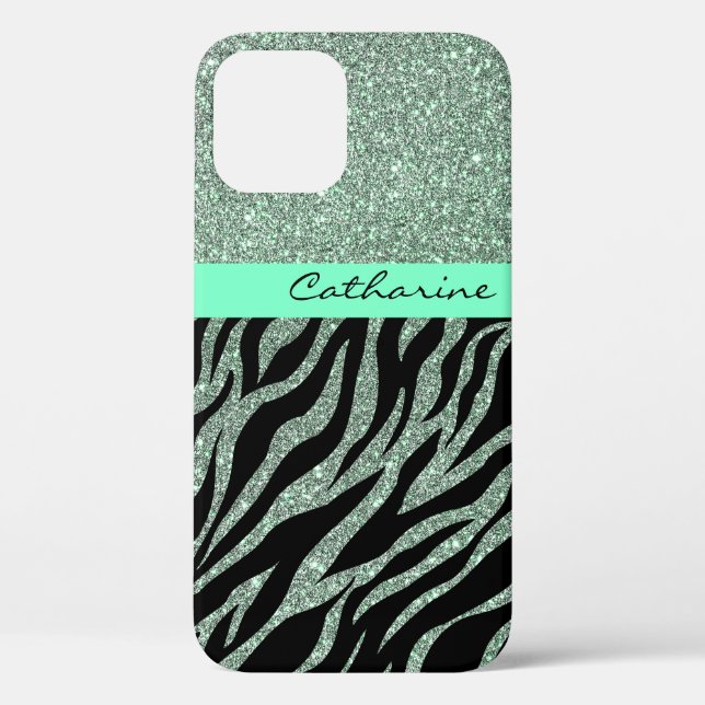 Girly Glitzer Mint Green Aquamarin Animal Zebra Mu Case-Mate iPhone Hülle (Rückseite)