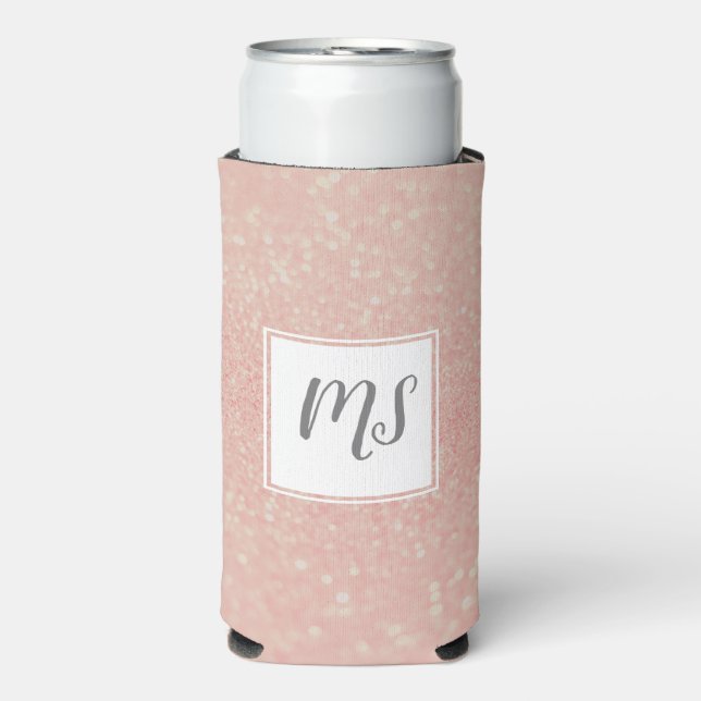 Girly Glitzer Monogram erste Rose Gold Selters Dosenkühler (Seltzer Vorderseite)