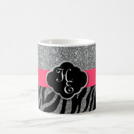 Girly Glitzer Silver Pink Zebra Ihre Initialen hin Kaffeetasse
