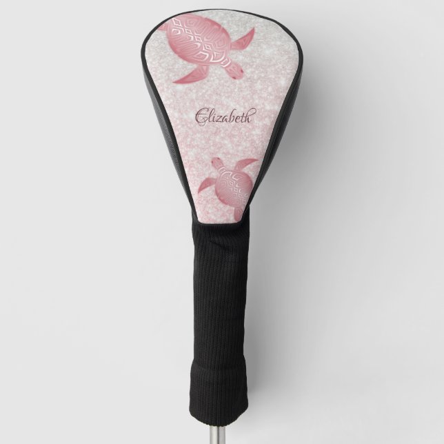 Girly Glitzer Turtles Monogram Coastal  Golf Headcover (Vorderseite)