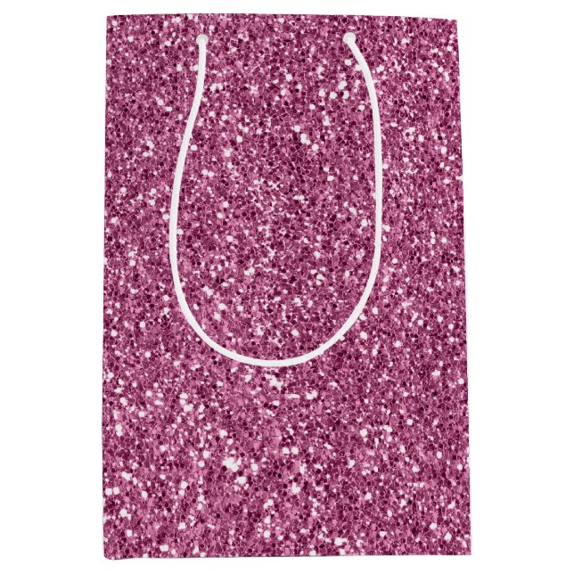 Girly Glitzy Pink Glitzer Mittlere Geschenktüte (Vorderseite)