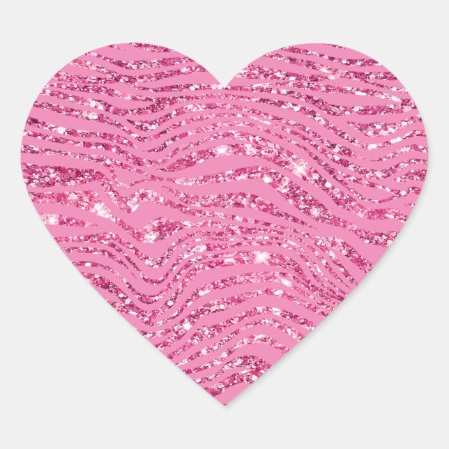 Girly Glitzy Pink Glitzer Zebra Herz-Aufkleber (Vorderseite)