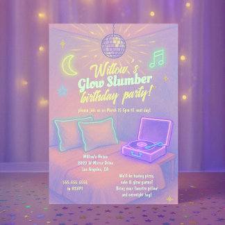 Girly Glow Neo Disco Sleepover Party Einladung