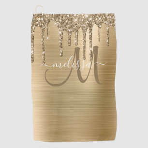 Girly Gold Brushed Metal Dripping Glitzer Golfhandtuch