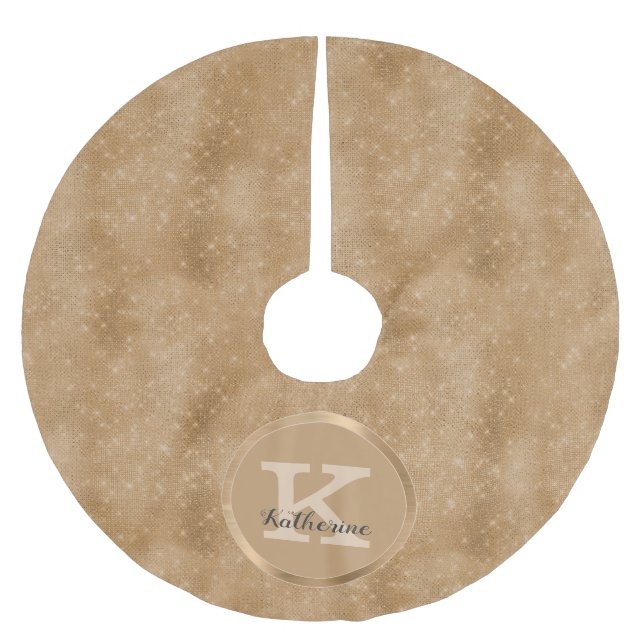 Girly Gold Diamond Sparkle Glam Chic Monogram Name Polyester Weihnachtsbaumdecke (Vorderseite)