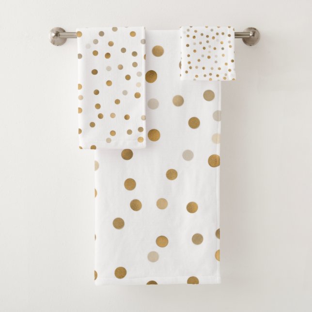 Girly Gold Dots Confetti White Design Badhandtuch Set (Insitu)