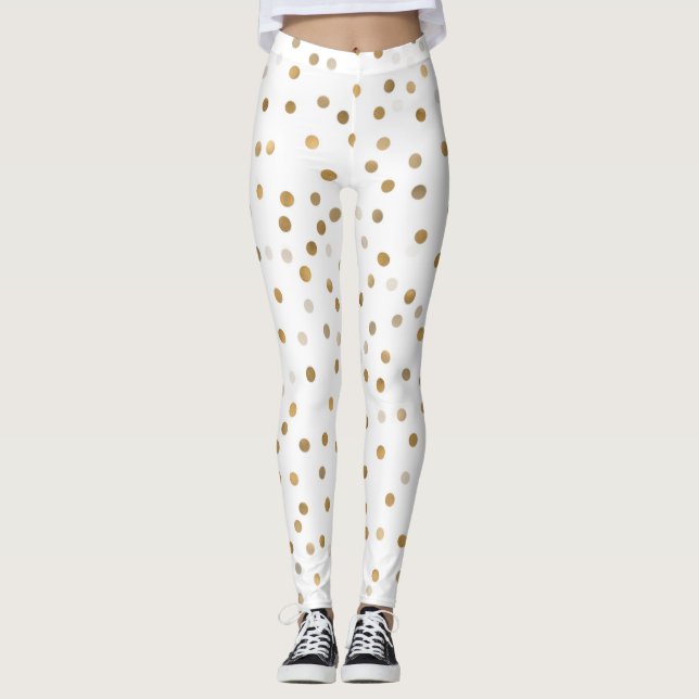 Girly Gold Dots Confetti White Design Leggings (Vorderseite)