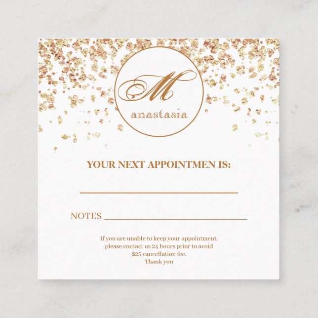 Girly Gold Glittery Luxury Monogram Beauty Salon Terminkarte (Rückseite)