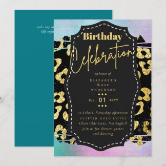 Girly Gold Glitzer Animal Print Birthday JEDES Alt Einladung