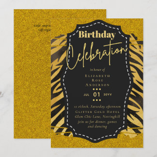 Girly Gold Glitzer Animal Print Birthday JEDES Alt Einladung