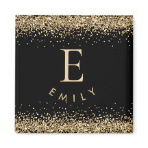 Girly Gold Glitzer Black Monogram Initial Name