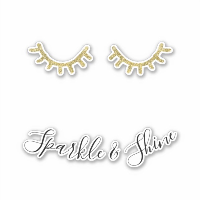 Girly Gold Glitzer Eyelashes Aufkleber (Vorderseite)