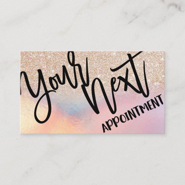 Girly Gold Glitzer Iridescent Holographic Ombre Terminkarte (Vorderseite)