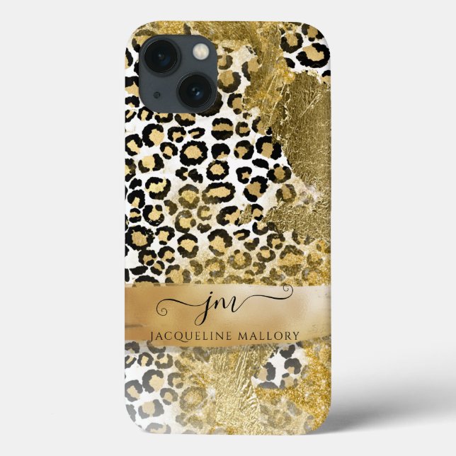 Girly Gold Glitzer Leopard Print Pattern Monogram Case-Mate iPhone Hülle (Rückseite)