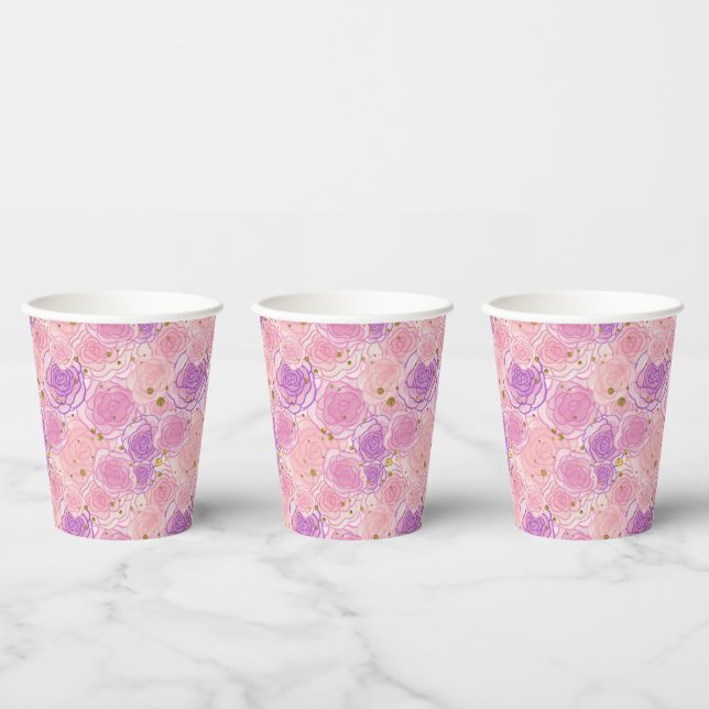 Girly Gold Glitzer Rose Floral Pappbecher (Multi)