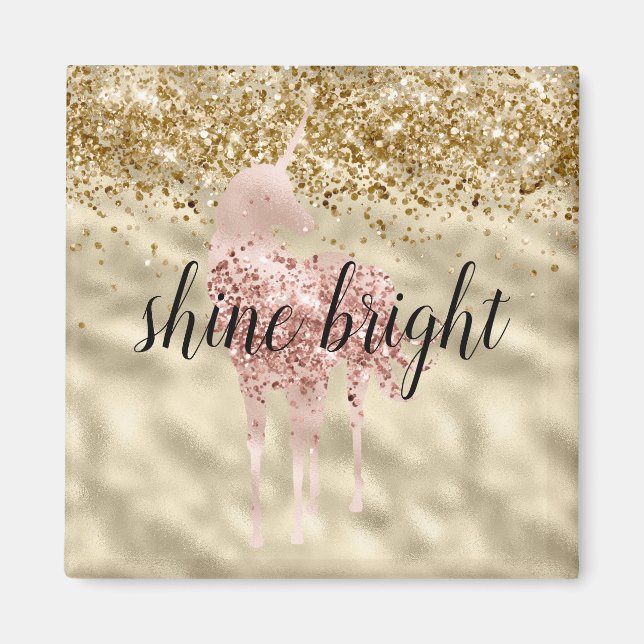 Girly Gold Glitzer Sparkle Confetti Rosa Einhorn Magnet (Vorne)