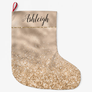 Girly Gold Glitzy Glitzer Sparkor Name Großer Weihnachtsstrumpf