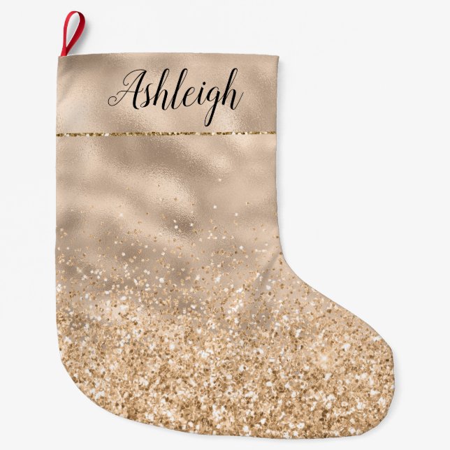 Girly Gold Glitzy Glitzer Sparkor Name Großer Weihnachtsstrumpf (Vorderseite)