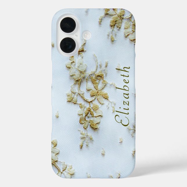Girly Gold Lace Feminine und Elegant iPhone 16 Hülle (Rückseite)